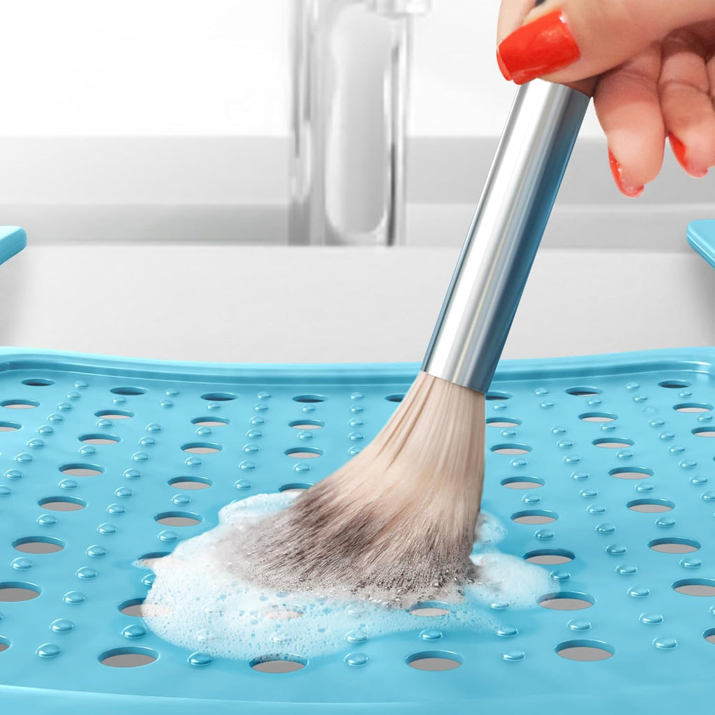 Bathroom Counter Cover and Space-Saving Storage Solution, Foldable Mat for Hot Tools, Hair Styling, and Makeup, Beauty Brush Cleaning Mat, RV Camper Sink Cover for Compact Areas (Standard Pacific Blue)